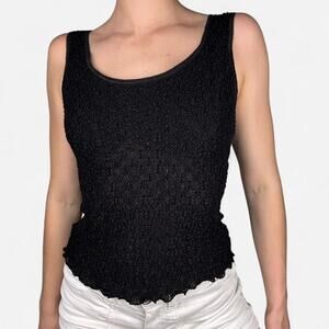 Vintage black tank top thick strap stretchy slightly sheer - size small